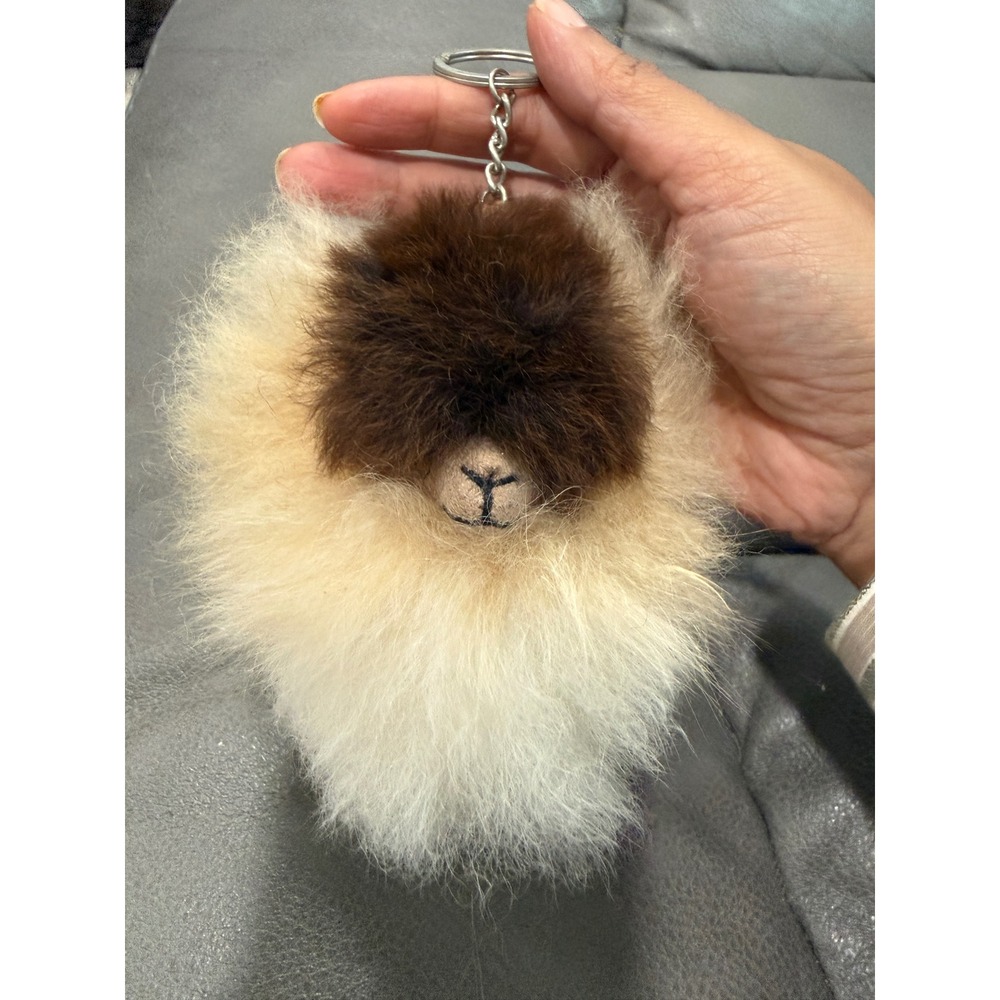 Handmade Genuine Alpaca Fur Keychain Fluffy Llama Bag Charm Made in Peru Brown
